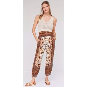 Anthropologie Linen Blend Blue/White Floral Capris